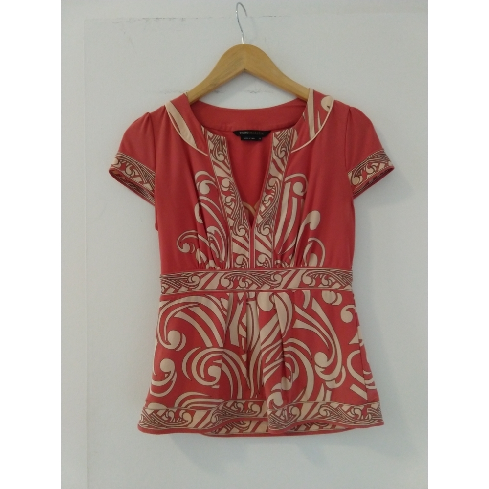 BCBGMaxAzria pink and white dress top